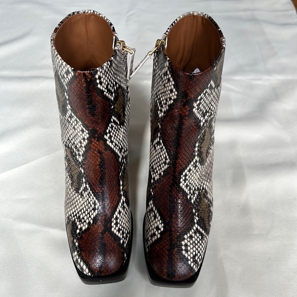 Tory Burch Woman Ruby Snakeskin Aspen Square Toe Retro Leather  Boot Size 7